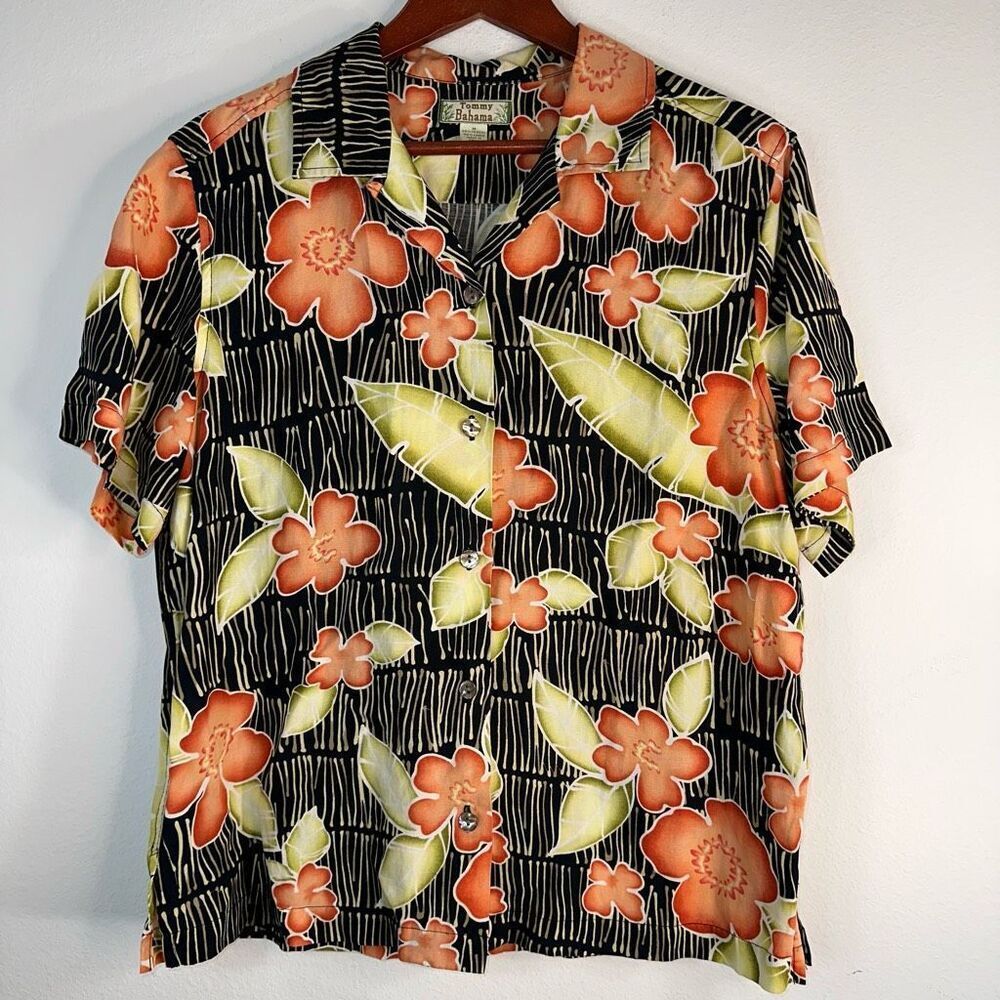 Vintage Tommy Bahama Men’s Tropical Floral Button Down Shirt Medium Tencel Linen